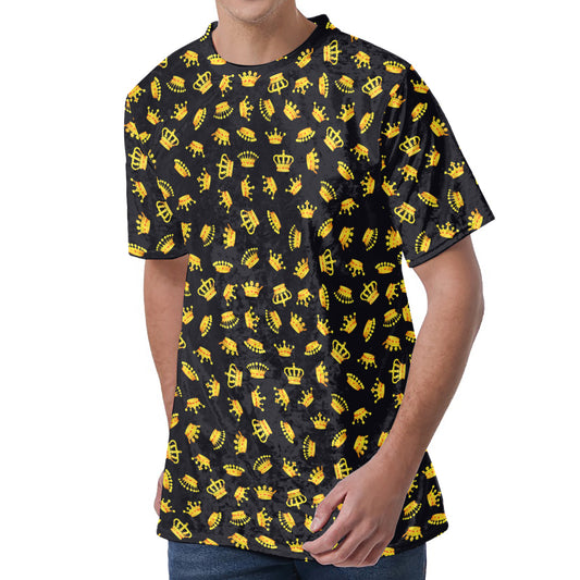 Gold Crown Pattern Print Men's Velvet T-Shirt
