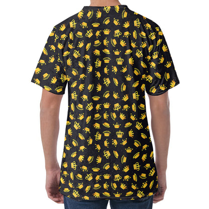 Gold Crown Pattern Print Men's Velvet T-Shirt