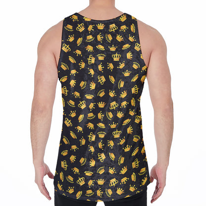 Gold Crown Pattern Print Men's Velvet Tank Top