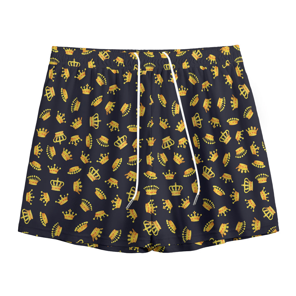 Gold Crown Pattern Print Mesh Shorts