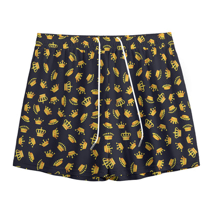 Gold Crown Pattern Print Mesh Shorts