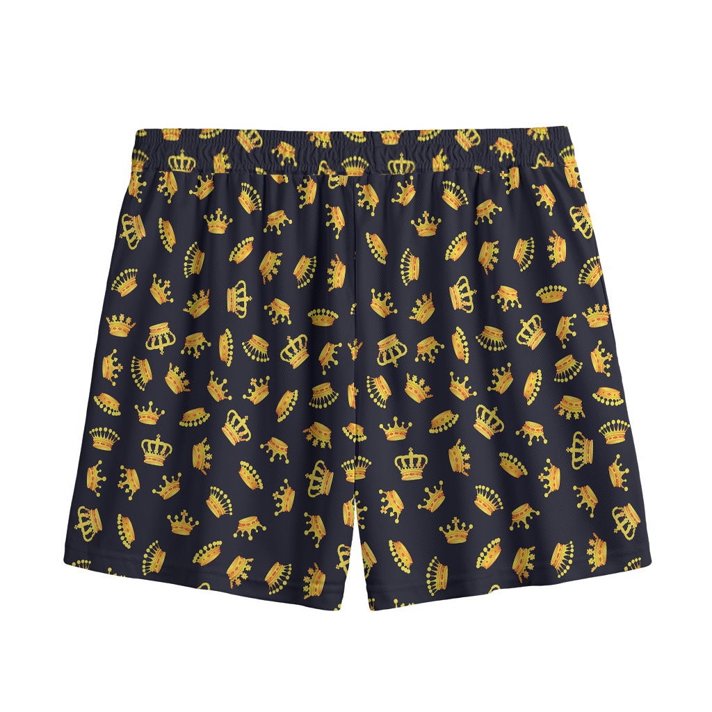Gold Crown Pattern Print Mesh Shorts