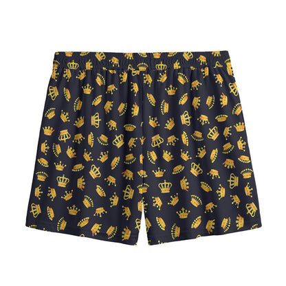Gold Crown Pattern Print Mesh Shorts