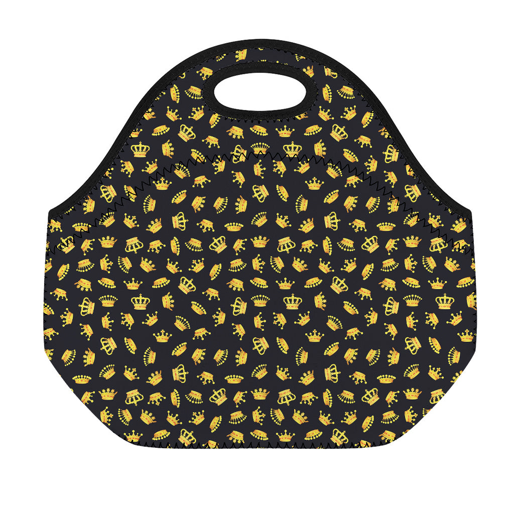 Gold Crown Pattern Print Neoprene Lunch Bag