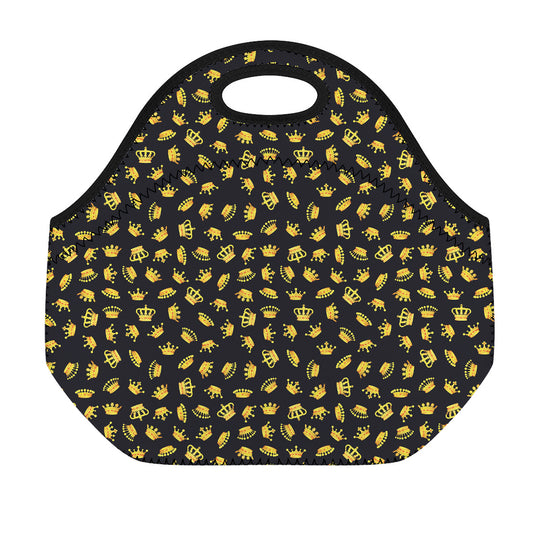 Gold Crown Pattern Print Neoprene Lunch Bag