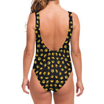 Gold Crown Pattern Print One Piece Swimsuit
