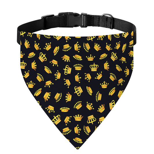 Gold Crown Pattern Print Over The Collar Dog Bandana