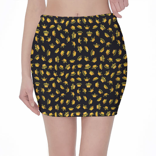 Gold Crown Pattern Print Pencil Mini Skirt