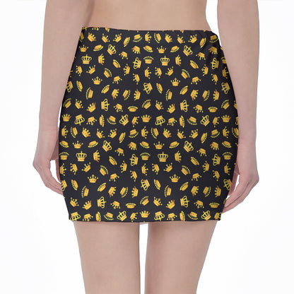 Gold Crown Pattern Print Pencil Mini Skirt