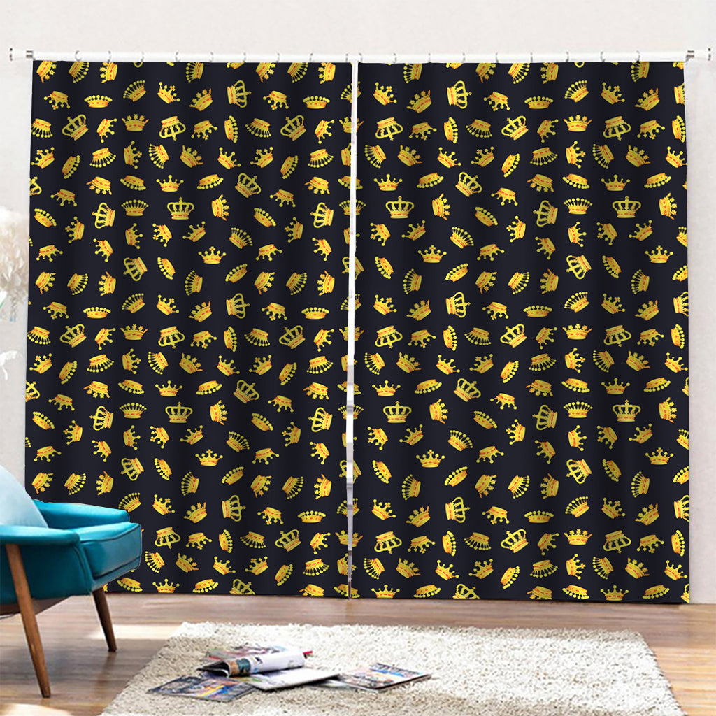 Gold Crown Pattern Print Pencil Pleat Curtains