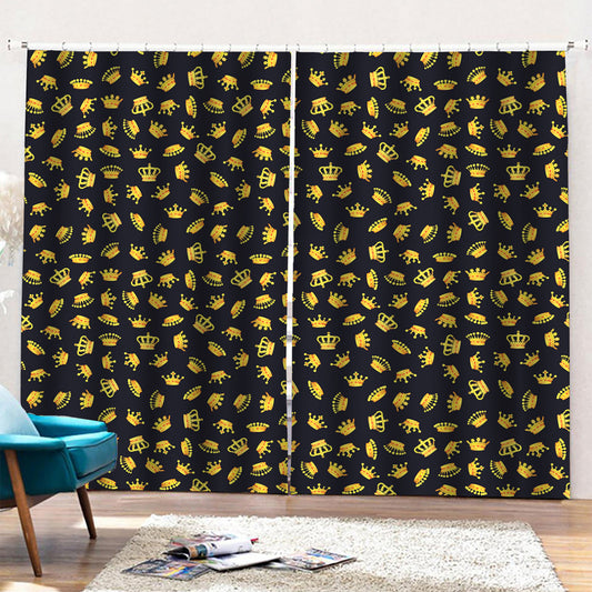 Gold Crown Pattern Print Pencil Pleat Curtains
