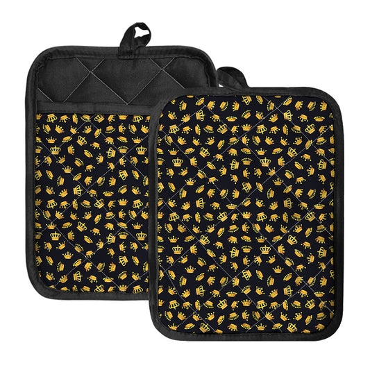 Gold Crown Pattern Print Pot Holders With Pocket