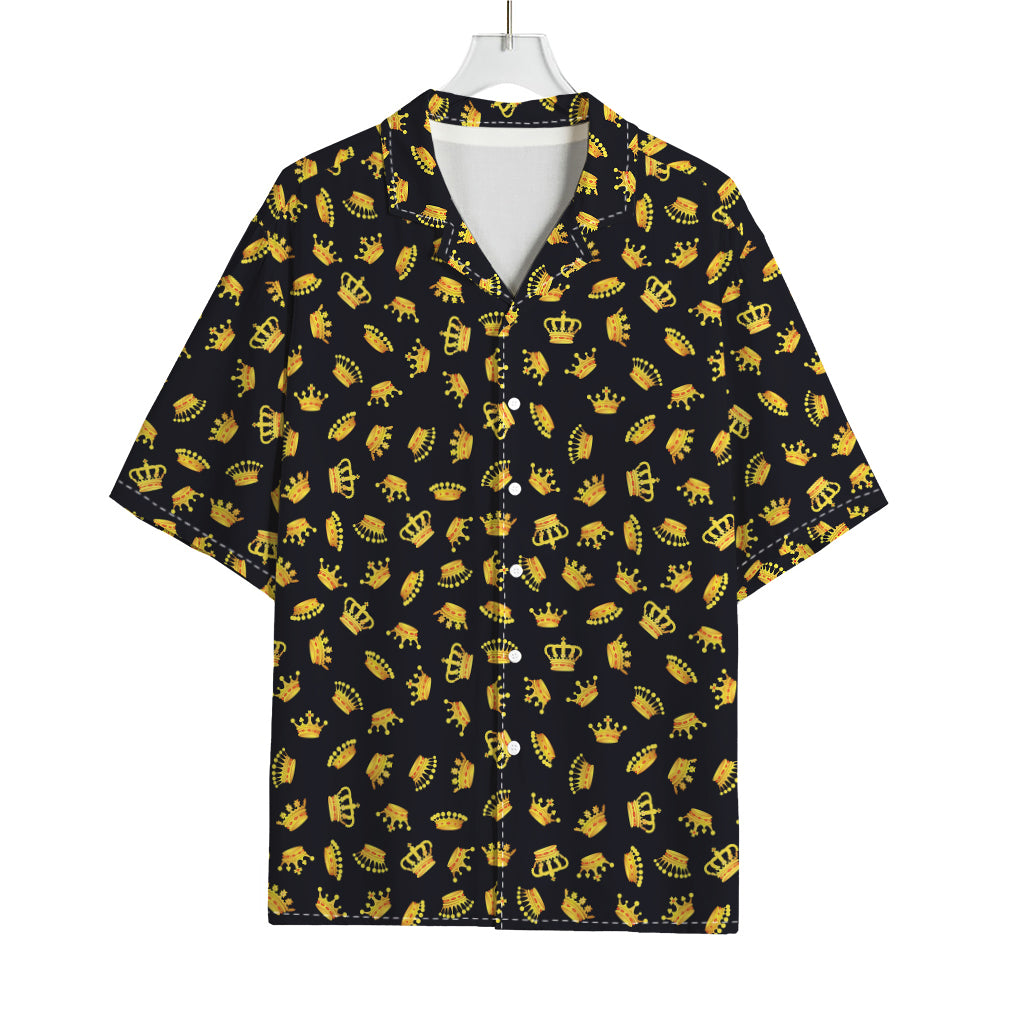 Gold Crown Pattern Print Rayon Hawaiian Shirt