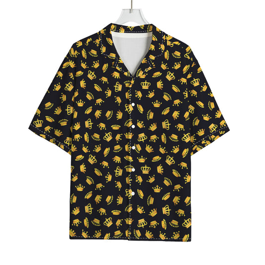 Gold Crown Pattern Print Rayon Hawaiian Shirt