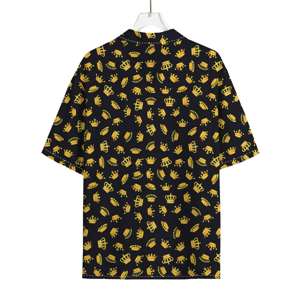 Gold Crown Pattern Print Rayon Hawaiian Shirt