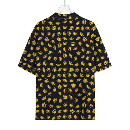 Gold Crown Pattern Print Rayon Hawaiian Shirt