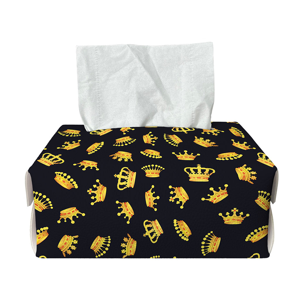 Gold Crown Pattern Print Rectangle Tissue Box Cover