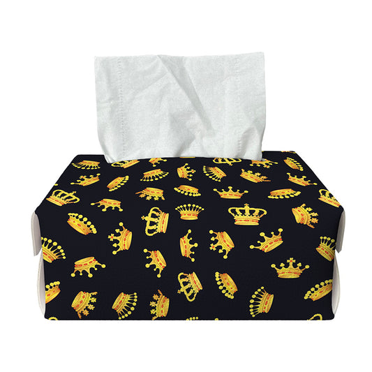 Gold Crown Pattern Print Rectangle Tissue Box Cover
