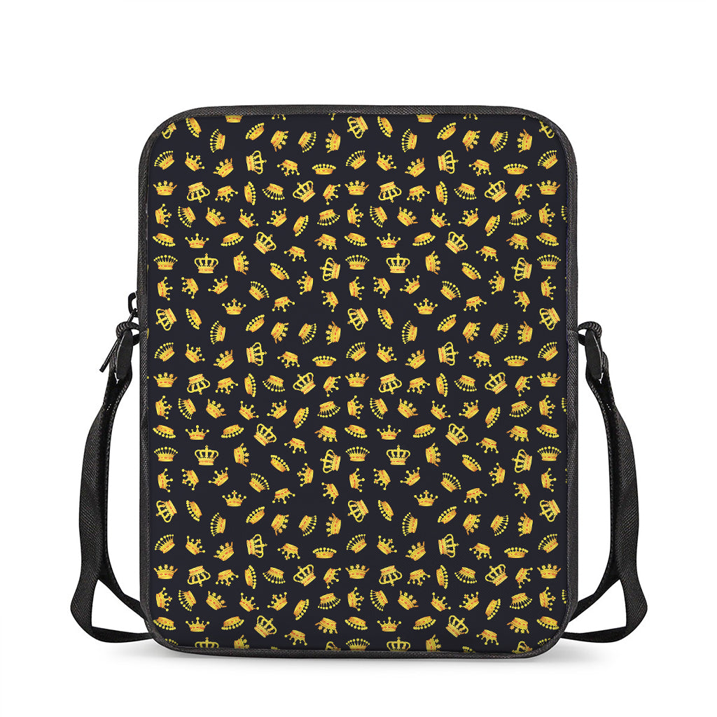 Gold Crown Pattern Print Rectangular Crossbody Bag