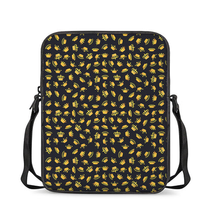 Gold Crown Pattern Print Rectangular Crossbody Bag