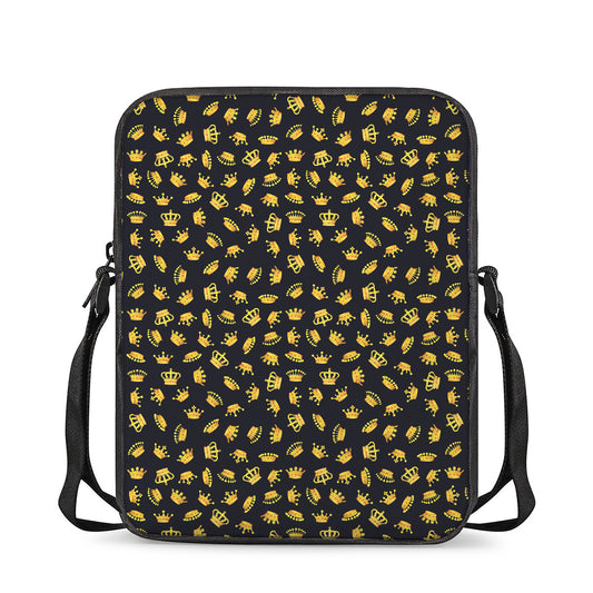Gold Crown Pattern Print Rectangular Crossbody Bag