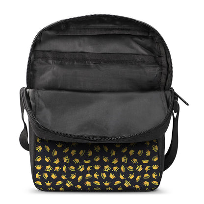 Gold Crown Pattern Print Rectangular Crossbody Bag
