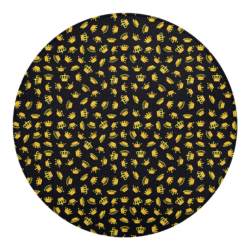 Gold Crown Pattern Print Round Blanket