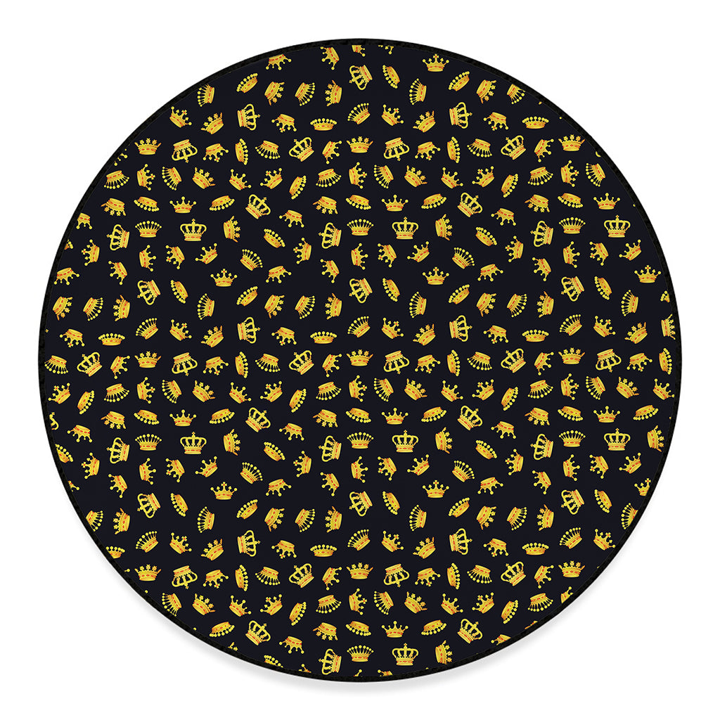 Gold Crown Pattern Print Round Floor Mat