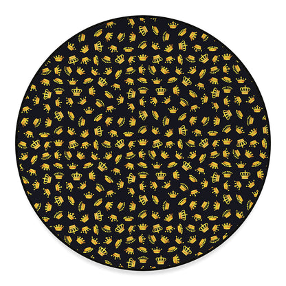 Gold Crown Pattern Print Round Floor Mat