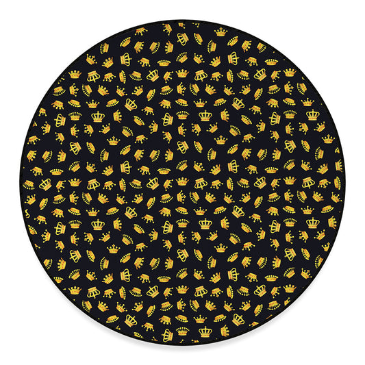 Gold Crown Pattern Print Round Floor Mat