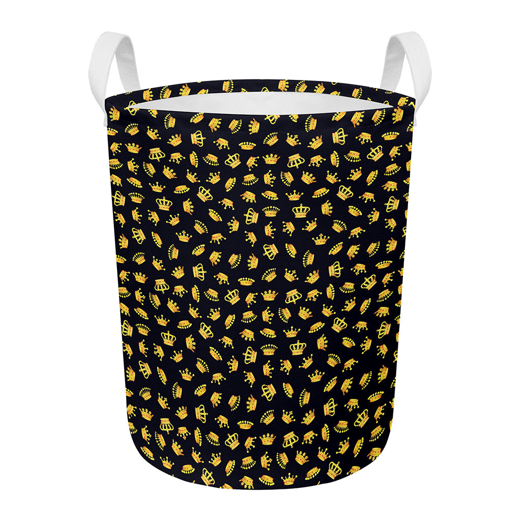 Gold Crown Pattern Print Round Laundry Basket