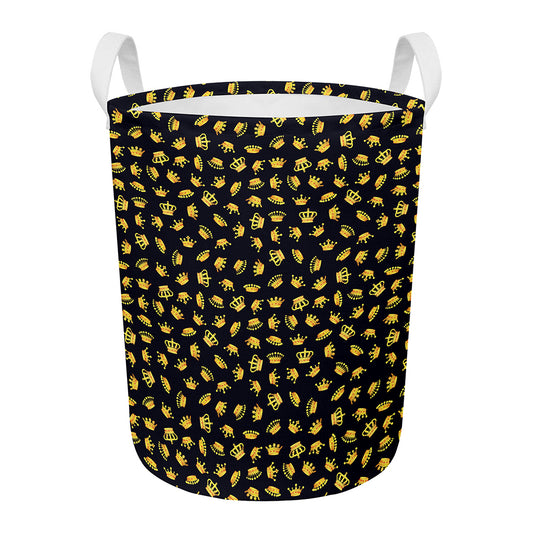 Gold Crown Pattern Print Round Laundry Basket