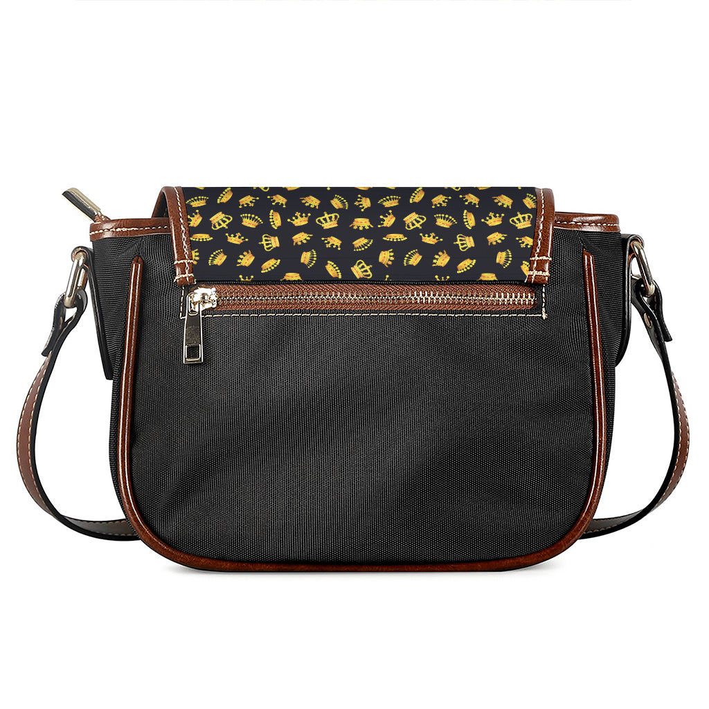 Gold Crown Pattern Print Saddle Bag