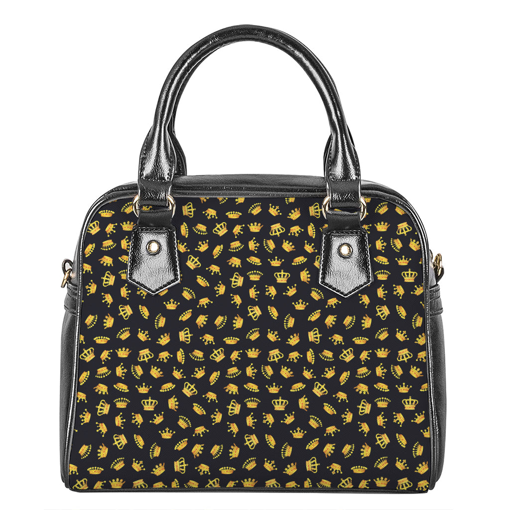 Gold Crown Pattern Print Shoulder Handbag