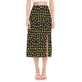 Gold Crown Pattern Print Side Slit Midi Skirt