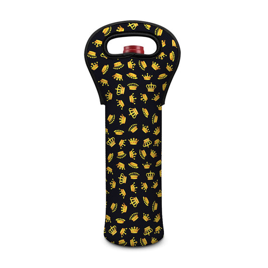 Gold Crown Pattern Print Single Neoprene Wine Tote