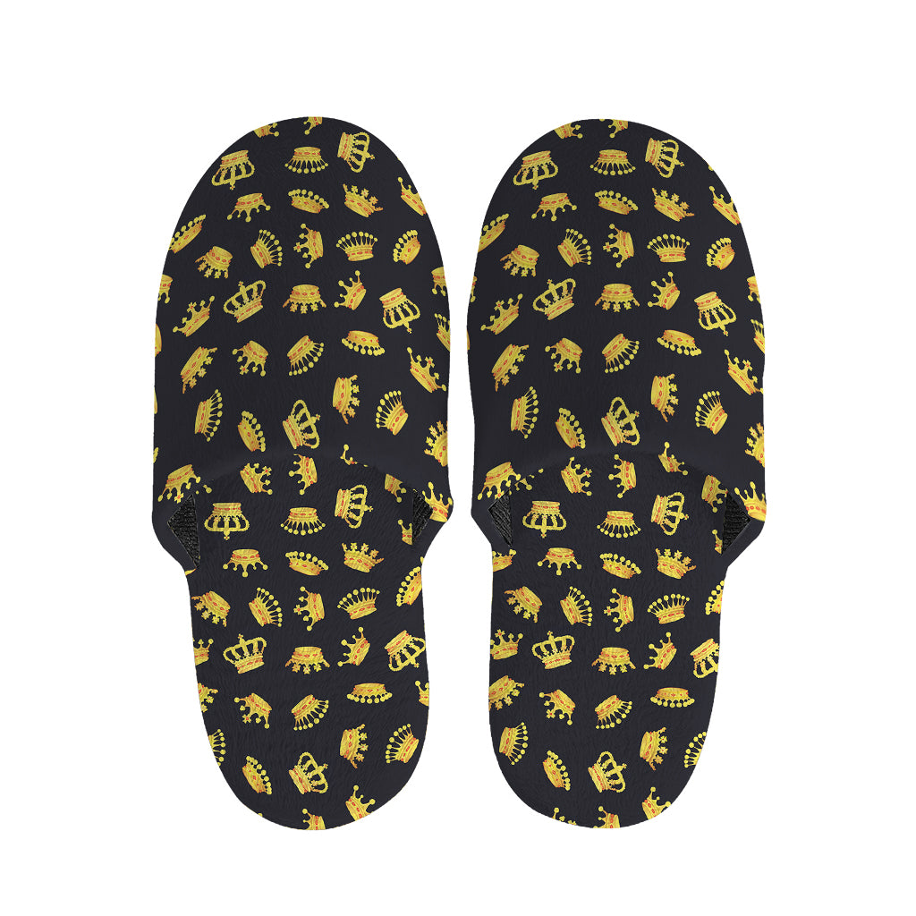 Gold Crown Pattern Print Slippers