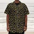 Gold Crown Pattern Print Textured Short Sleeve Shirt
