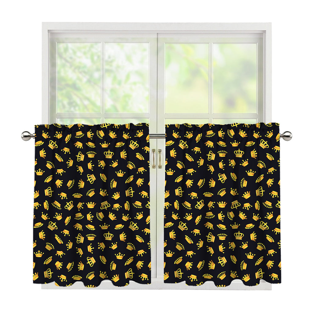 Gold Crown Pattern Print Tier Curtains