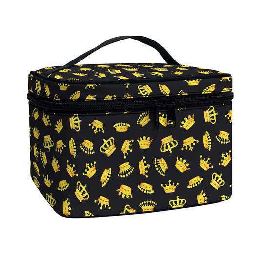 Gold Crown Pattern Print Travel Makeup Bag