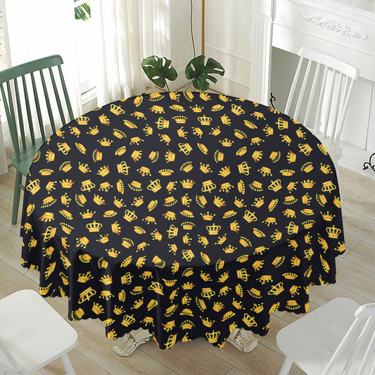 Gold Crown Pattern Print Waterproof Round Tablecloth