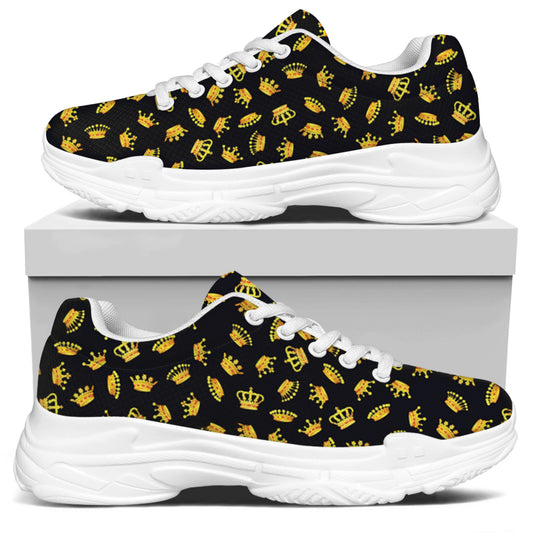 Gold Crown Pattern Print White Chunky Shoes