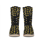 Gold Crown Pattern Print Winter Boots