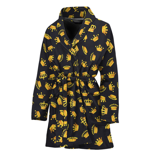 Gold Crown Pattern Print Women's Bathrobe