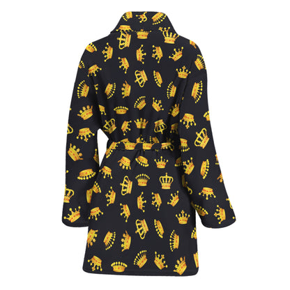 Gold Crown Pattern Print Women's Bathrobe