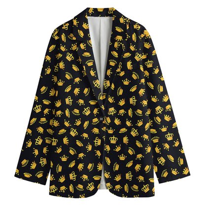 Gold Crown Pattern Print Women's Blazer