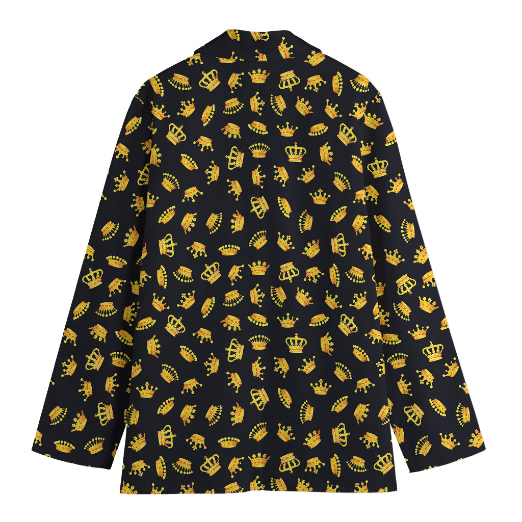 Gold Crown Pattern Print Women's Cotton Blazer