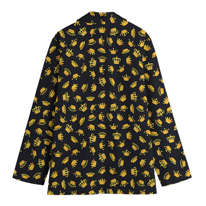 Gold Crown Pattern Print Women's Cotton Blazer