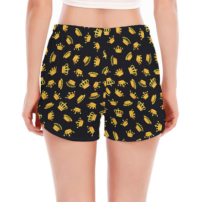 Gold Crown Pattern Print Women's Split Running Shorts