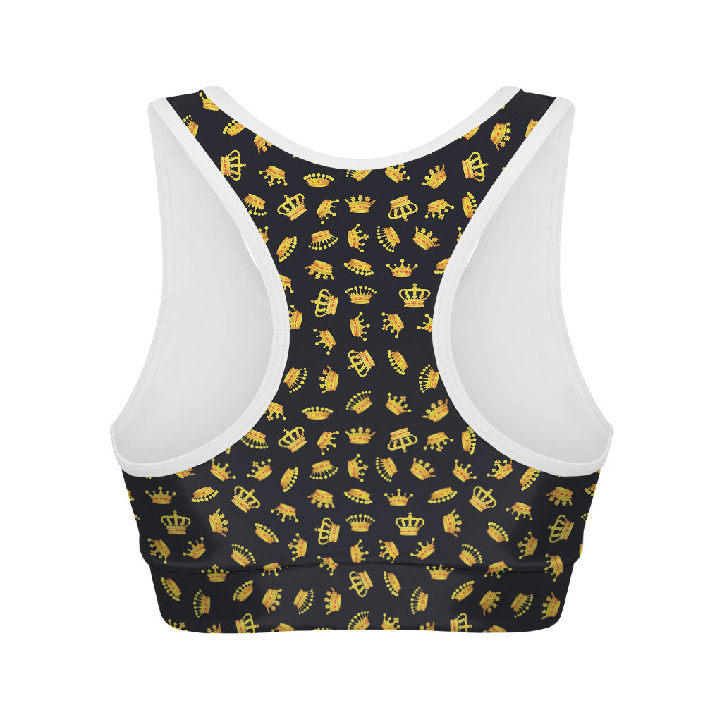 Gold Crown Pattern Print Women's Sports Bra